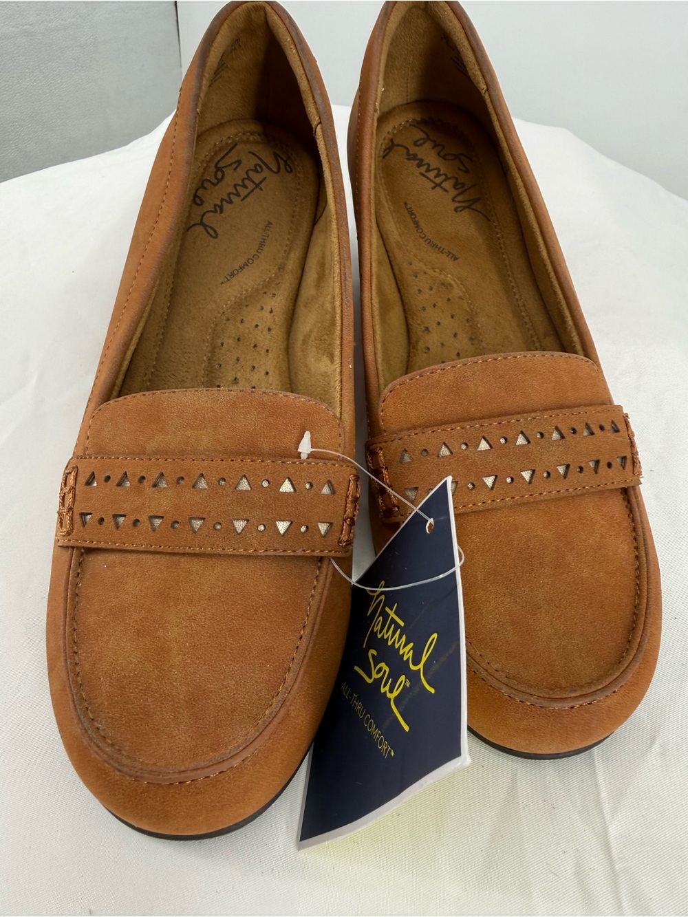 Natural Soul by Naturalizer Women Loafers Tan Suede Comfort Slip On Shoes 7.5W